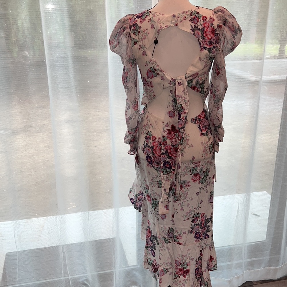 For Love and Lemons x Free People Ross Floral White Long Sleeve Asymmetric Dress - Picture 8 of 8
